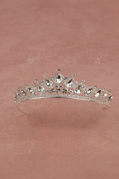 Crystal Bridal Crown with Imitation Diamond Look Crystal Stone Henna Night Crown Silver - 1