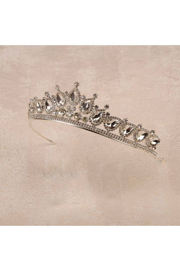 Crystal Bridal Crown with Imitation Diamond Look Crystal Stone Henna Night Crown Silver - 4