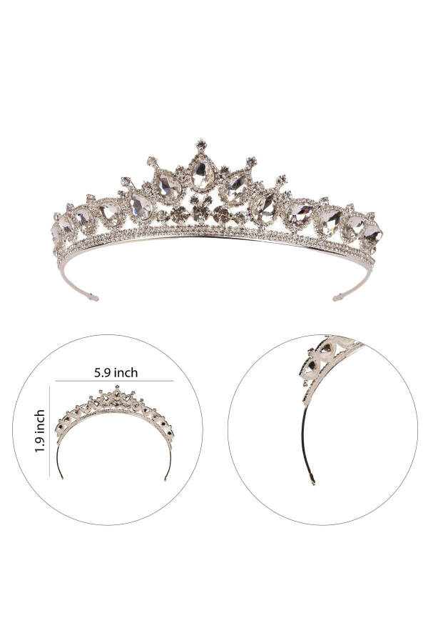 Crystal Bridal Crown with Imitation Diamond Look Crystal Stone Henna Night Crown Silver - 6