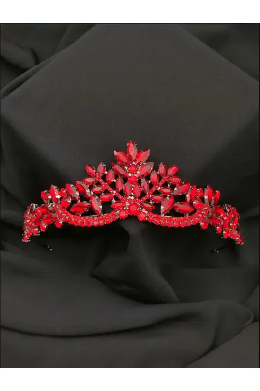 Crystal Bridal Crown with Stone - red - YAĞIZ BİJUTERİ