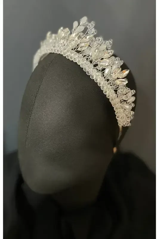 Crystal Bride, After Party, Engagement, Henna, Wedding Crown-White - DESAACCESSORIES