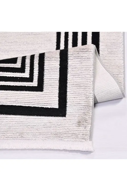 Crystal Collection 18116K Dense Woven Viscose Silk Textured Living Room Hallway Kitchen Carpet Runner-Black - 4