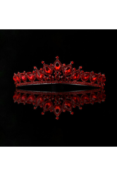 Crystal Crown with Artificial Diamond Look, Crystal Stones, Henna Night Crown Red - 18