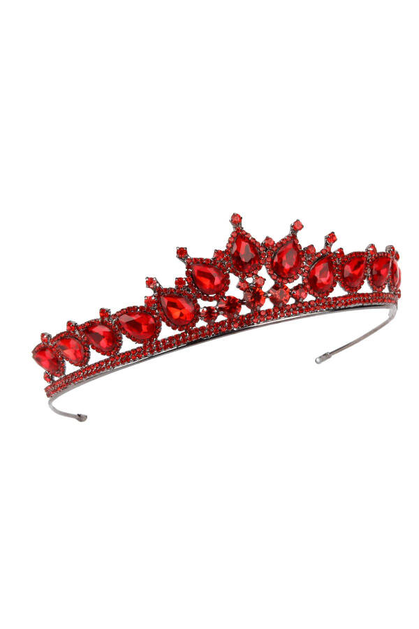 Crystal Crown with Artificial Diamond Look, Crystal Stones, Henna Night Crown Red - 20