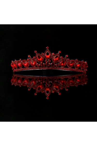 Crystal Crown with Artificial Diamond Look, Crystal Stones, Henna Night Crown Red - 2