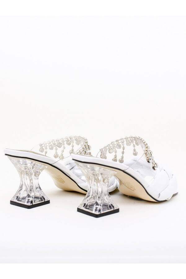 Crystal Embellished Comfortable Transparent Heeled Bridal Slippers - 6