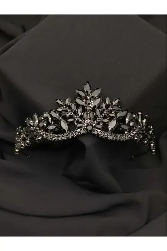 Crystal Rhinestone Bridal Crown-black - 1