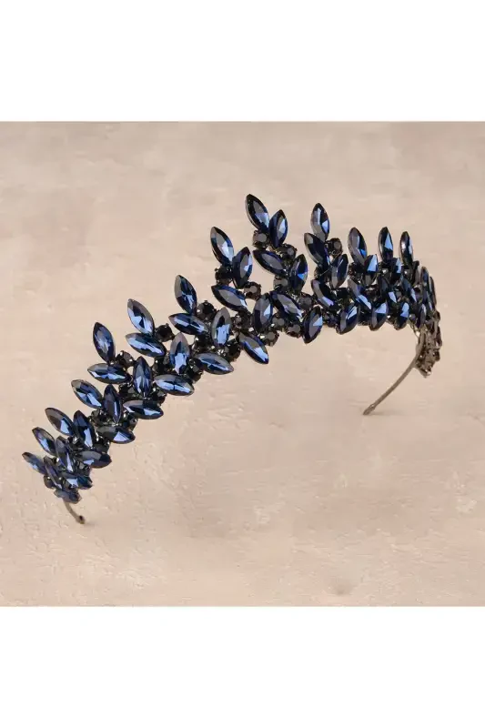 Crystal Rhinestone Bridal Henna Crown Special Bridal Wedding Crown for Women Navy Blue-Navy Blue - 2