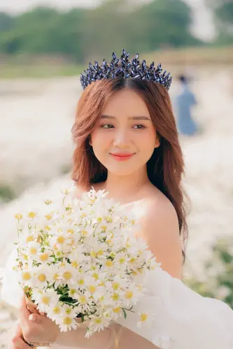 Crystal Rhinestone Bridal Henna Crown Special Bridal Wedding Crown for Women Navy Blue-Navy Blue - 1