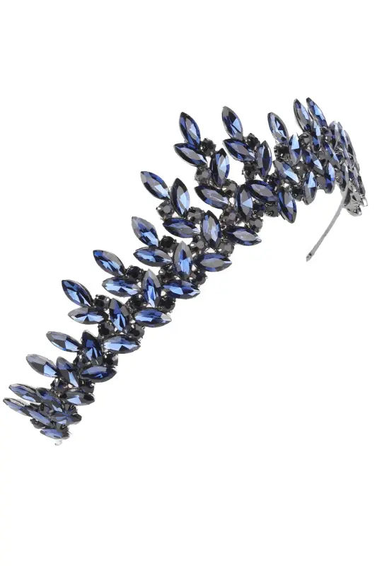 Crystal Rhinestone Bridal Henna Crown Special Bridal Wedding Crown for Women Navy Blue-Navy Blue - 6