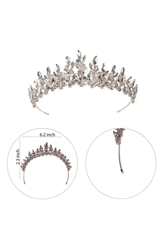 Crystal Rhinestone Bridal Henna Crown Special Bridal Wedding Crown for Women Silver-Silver - 8