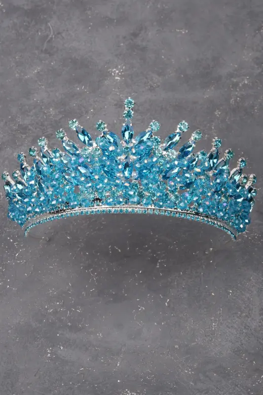 Crystal Rhinestone Bridal Henna Wedding Tiara Turquoise-Turquoise with Beaded Embellishment - LIMELIA