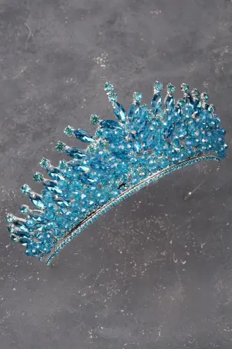 Crystal Rhinestone Bridal Henna Wedding Tiara Turquoise-Turquoise with Beaded Embellishment - 4
