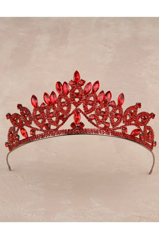 Crystal Rhinestone Bridal Queen Crown Shiny Princess Tiara Bride Wedding Crown Red-Red - 2