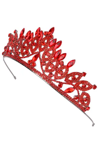 Crystal Rhinestone Bridal Queen Crown Shiny Princess Tiara Bride Wedding Crown Red-Red - 5