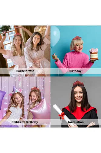 Crystal Rhinestone Bridal Queen Crown Shiny Princess Tiara Bride Wedding Crown Red-Red - 6