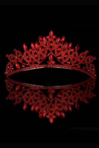 Crystal Rhinestone Bridal Queen Crown Shiny Princess Tiara Bride Wedding Crown Red-Red - 7