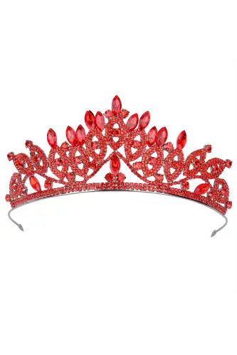 Crystal Rhinestone Bridal Queen Crown Shiny Princess Tiara Bride Wedding Crown Red-Red - 8