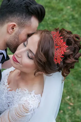 Crystal Rhinestone Bridal Queen Crown Shiny Princess Tiara Bride Wedding Crown Red-Red - 3