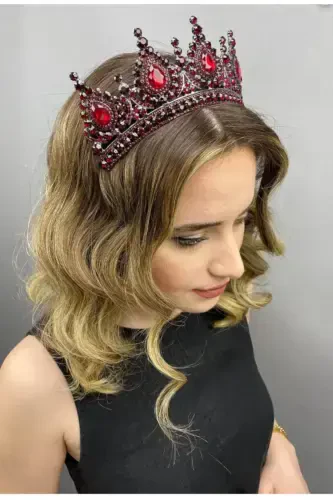 Crystal Rhinestone Bridal Wedding and Henna Crown-burgundy2 - 3