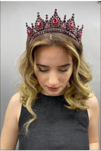 Crystal Rhinestone Bridal Wedding and Henna Crown-burgundy2 - YAĞIZ BİJUTERİ (1)