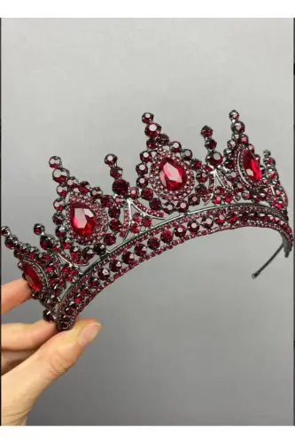 Crystal Rhinestone Bridal Wedding and Henna Crown-burgundy2 - 4