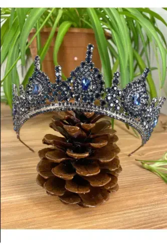 Crystal Rhinestone Bridal Wedding and Henna Crown-navy blue2 - 1