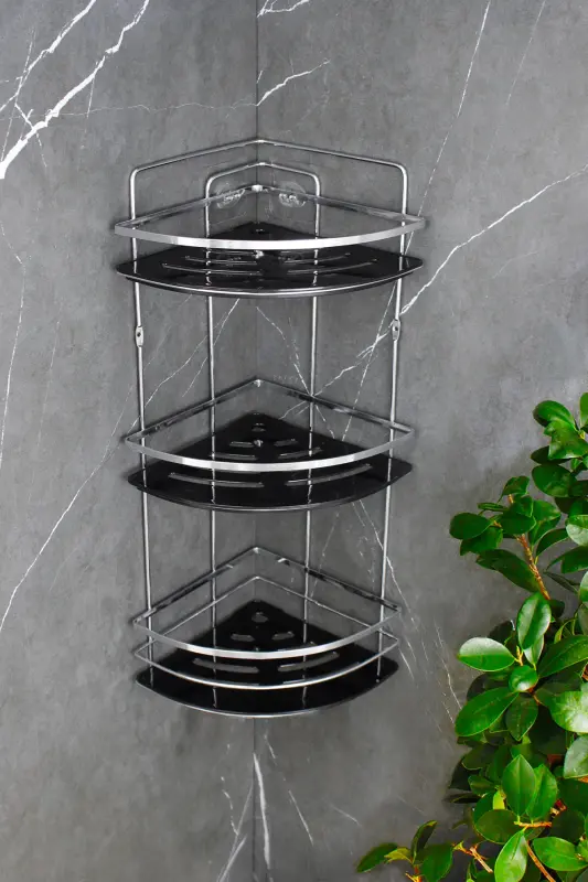 Crystal Shelved Chrome Lame Triple Shampoo Adhesive Bathroom Organizer Corner Shelf - 2