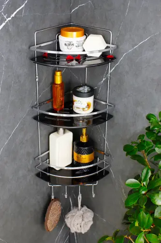 Crystal Shelved Chrome Lame Triple Shampoo Adhesive Bathroom Organizer Corner Shelf - 4