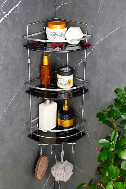 Crystal Shelved Chrome Lame Triple Shampoo Adhesive Bathroom Organizer Corner Shelf - 4