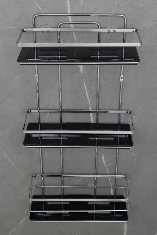 Crystal Shelved Chrome Triple Lame Bathroom and Cosmetic Organizer Adhesive Bathroom Shelf Shampoo-CHROME - 2