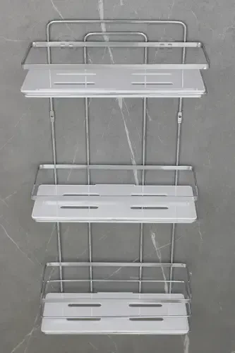 Crystal Shelved Chrome Triple Lame Bathroom and Cosmetic Organizer Adhesive Bathroom Shelf Shampoo Holder-CHROME - HIMYHOME (1)