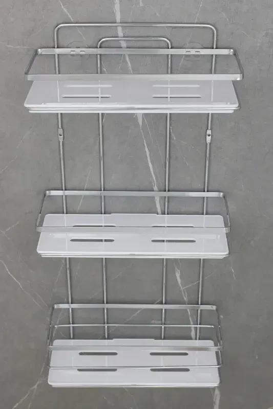 Crystal Shelved Chrome Triple Lame Bathroom and Cosmetic Organizer Adhesive Bathroom Shelf Shampoo Holder-CHROME - 2