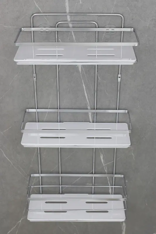 Crystal Shelved Chrome Triple Lame Bathroom and Cosmetic Organizer Adhesive Bathroom Shelf Shampoo Holder-CHROME - 4