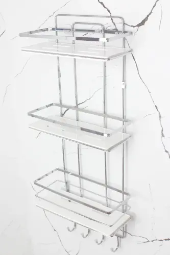 Crystal Shelved Chrome Triple Lame Bathroom and Cosmetic Organizer Adhesive Bathroom Shelf Shampoo Holder-CHROME - 5