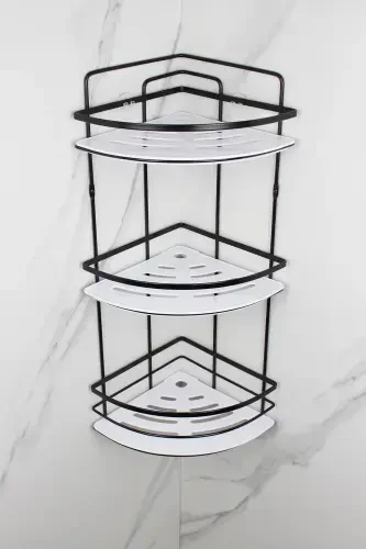 Crystal Shelved Stainless Black Lame Triple Shampoo Adhesive Bathroom Organizer Corner Shelf-BLACK - HIMYHOME (1)
