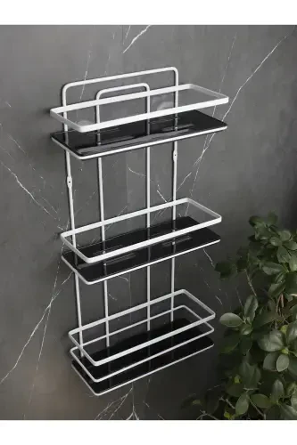 Crystal Shelved Stainless Steel Fiber Hanger Triple Bath and Cosmetic Organizer White Bathroom Shelf Shampoo Holder-WHITE - HIMYHOME (1)