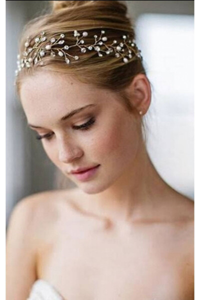 Crystal Stone and Pearl Bridal Crown Hair Accessory 45 Cm - 2