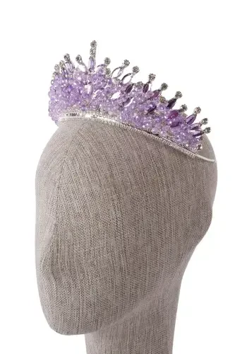Crystal Stone Beaded Decorated Bride Henna Wedding Tiara Lilac-Lilac - HAYALPEREST BONCUK (1)
