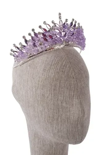 Crystal Stone Beaded Decorated Bride Henna Wedding Tiara Lilac-Lilac - 8