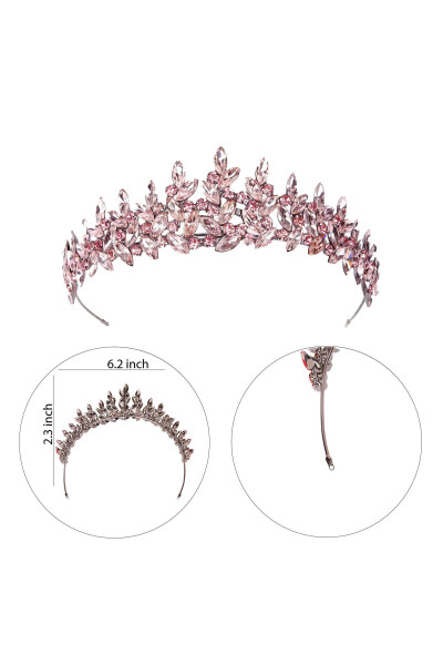 Crystal Stone Bridal Henna Crown Women's Special Bridal Wedding Crown Pink - 7