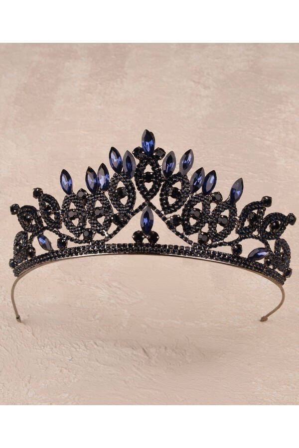 Crystal Stone Bridal Queen Crown Shiny Princess Crown Bridal Wedding Crown Blue - 4