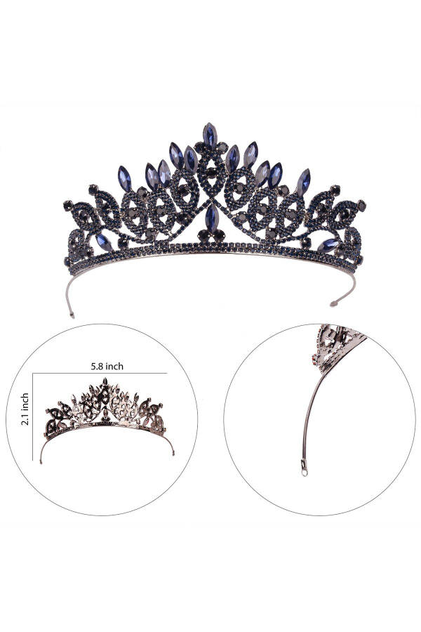 Crystal Stone Bridal Queen Crown Shiny Princess Crown Bridal Wedding Crown Blue - 8