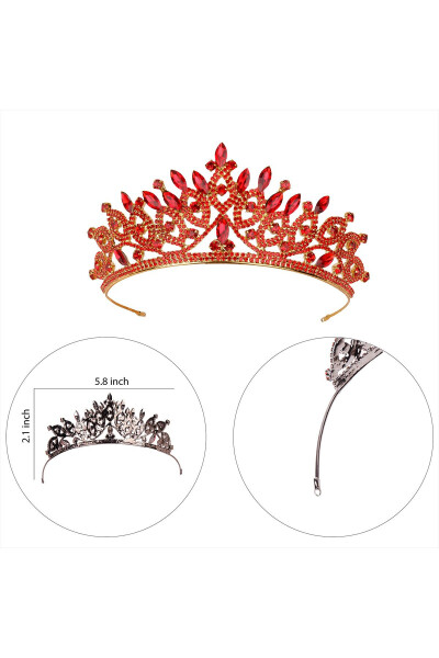 Crystal Stone Bridal Queen Crown Shiny Princess Crown Bride Wedding Crown Gold Red - 6