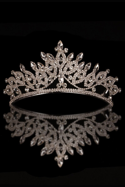 Crystal Stone Bridal Queen Crown Shiny Princess Crown Wedding Tiara Silver - 1