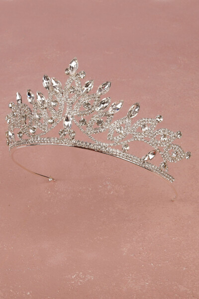 Crystal Stone Bridal Queen Crown Shiny Princess Crown Wedding Tiara Silver - 3