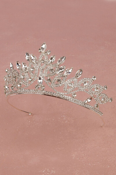 Crystal Stone Bridal Queen Crown Shiny Princess Crown Wedding Tiara Silver - 4