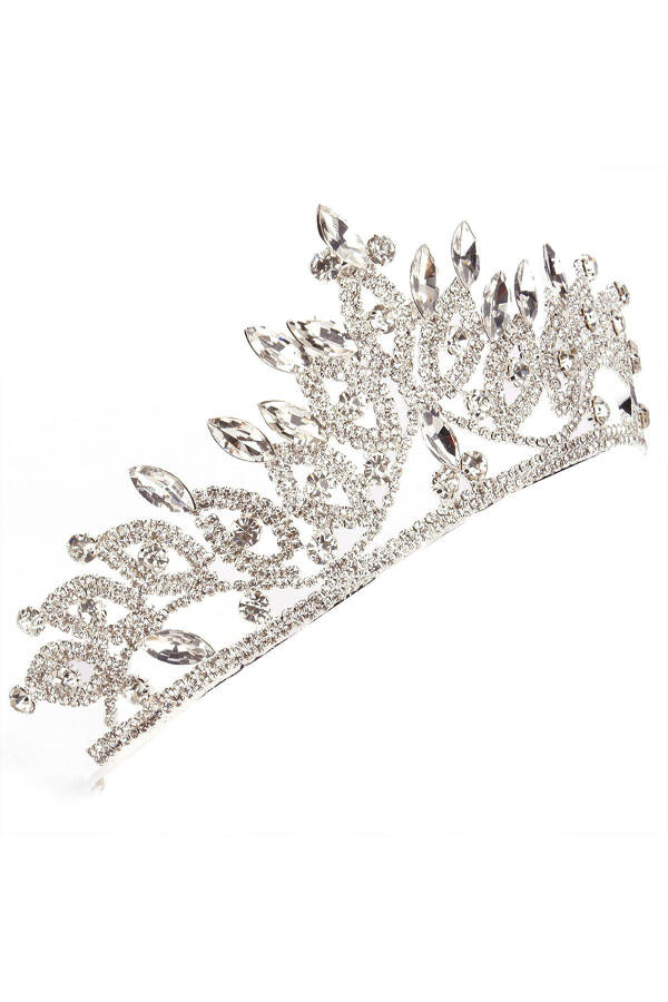 Crystal Stone Bridal Queen Crown Shiny Princess Crown Wedding Tiara Silver - 7