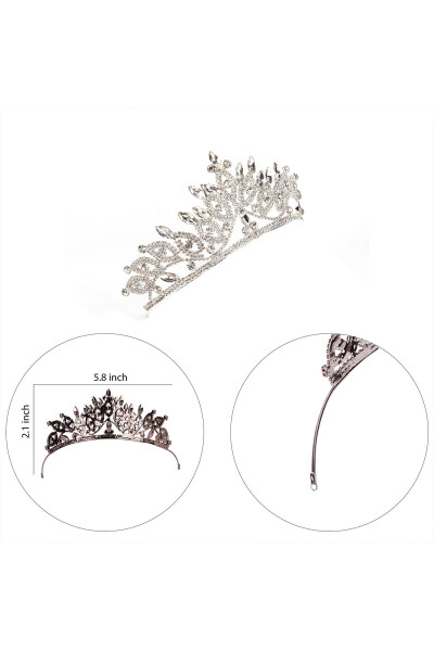 Crystal Stone Bridal Queen Crown Shiny Princess Crown Wedding Tiara Silver - 8