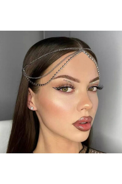 Crystal Stone Hair Accessory Bridal Crown Engagement Wedding Henna Hair Chain - 1